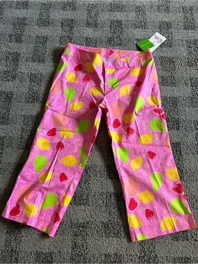 Lilly Pulitzer Pink Fruit-Print Capris with Yellow, Green & Red Accents